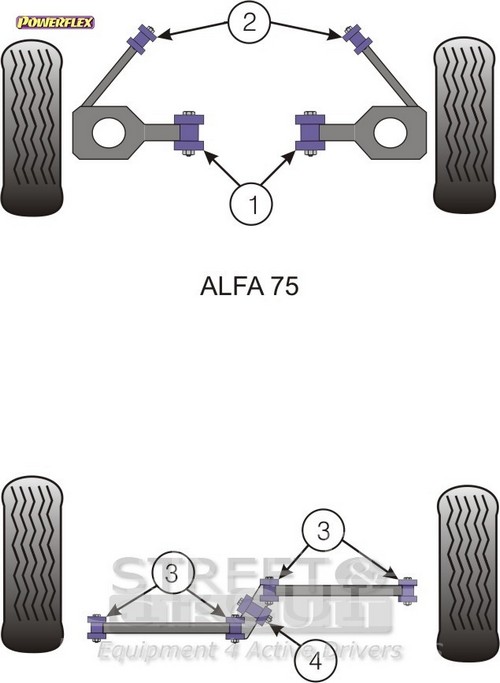 Ελατήριο/Αμορτισέρ - Alfa Alfetta, Giulietta, GTV6, 75 (Milano) - Powerflex Σινεμπλόκ Πολυουρεθάνης